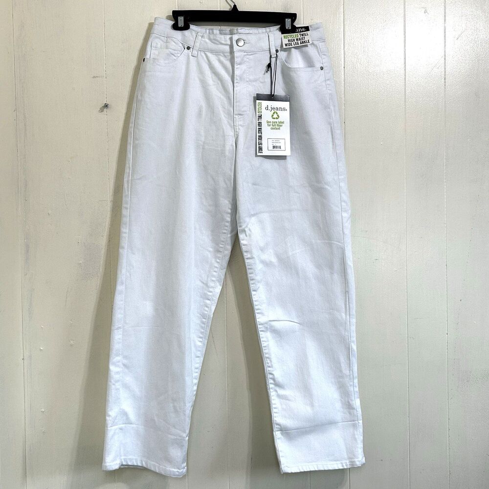 D Jeans Twill High Waist Wide Leg Ankle Jeans Size 14 White Cuffed Or Full Leg
